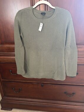 Talbots Olive Crewneck Textured Knit Cotton Sweater